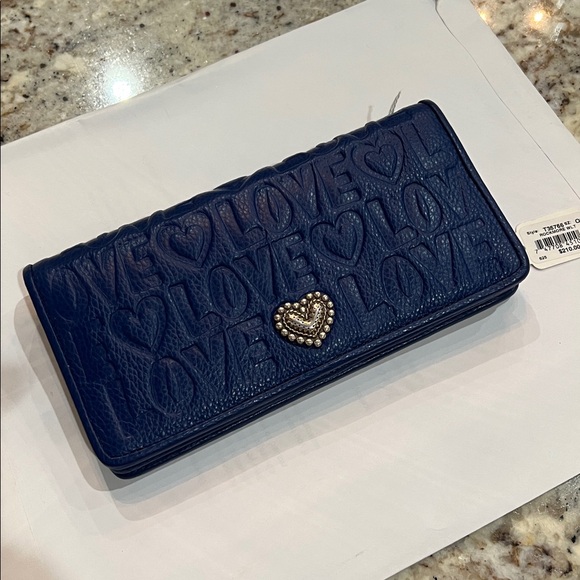 Brighton Handbags - Brighton Navy Embossed Love Wallet
